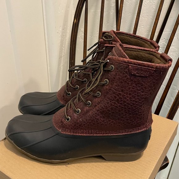 Sperry SALTWATER Amaretto Black Leather Duck Boots New Men's Shoes - Picture 2 of 11